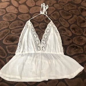 Cotton Candy LA Lace Trimmed Open Back Halter Top